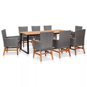 Diverse Hardware, 9-tlg. Garten-Essgruppe Poly Rattan Akazienholz Grau