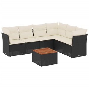 vidaXL, vidaXL 7-tlg. Garten-Sofagarnitur mit Kissen Schwarz Poly Rattan, vidaXL 7-tlg. Garten-Sofagarnitur mit Kissen Schwarz Poly Rattan