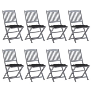vidaXL, vidaXL Klappbare Gartenstühle 8 Stk. mit Kissen Massivholz Akazie, vidaXL Klappbare Gartenstühle 8 Stk. mit Kissen Massivholz Akazie