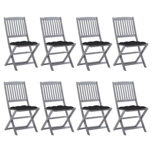 vidaXL, vidaXL Klappbare Gartenstühle 8 Stk. mit Kissen Massivholz Akazie, vidaXL Klappbare Gartenstühle 8 Stk. mit Kissen Massivholz Akazie