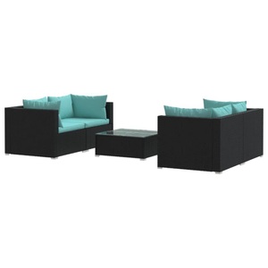 vidaXL, vidaXL 5-tlg. Garten-Lounge-Set mit Kissen Poly Rattan Schwarz
