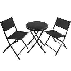 TecTake, Gartenset Düsseldorf 2+1 Gartenset Düsseldorf 2+1, Tectake - Balkonset Düsseldorf 2+1 Stühle mit luftdurchlässigem Textilene-Gewebe und Griffen, 3 Stück, Schwarz
