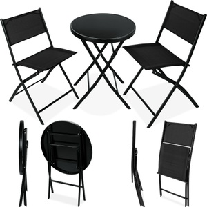 TecTake, Gartenset Düsseldorf 2+1 Gartenset Düsseldorf 2+1, Tectake - Balkonset Düsseldorf 2+1 Stühle mit luftdurchlässigem Textilene-Gewebe und Griffen, 3 Stück, Schwarz