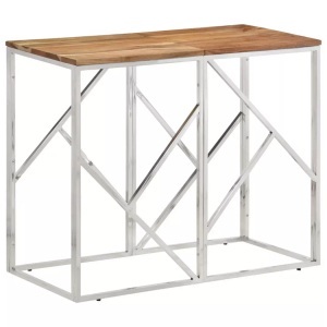 vidaXL, vidaXL Konsolentisch Silbern Edelstahl und Massivholz Akazie, VidaXL - Konsolentisch edelstahl, One Size, Silber