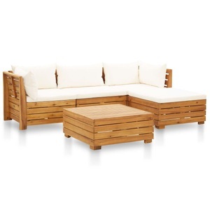 vidaXL, vidaXL 5-tlg. Garten-Sofagarnitur mit Auflagen Akazienholz Cremeweiß, 