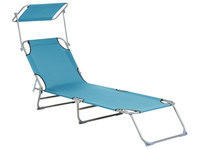 Beliani, Gartenliege Stahl türkis Sonnendach vers, Beliani - Liege aus Stahl Modern FOLIGNO, One Size, Türkisblau