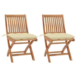 vidaXL, vidaXL Gartenstühle 2 Stk. mit Cremeweißen Kissen Massivholz Teak