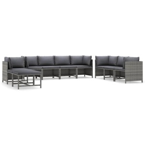 vidaXL, vidaXL 10-tlg. Garten-Lounge-Set mit Kissen Poly Rattan Grau