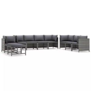 vidaXL, vidaXL 10-tlg. Garten-Lounge-Set mit Kissen Poly Rattan Grau