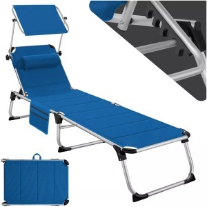 TecTake, Sonnenliege mit Aluminiumgestell, stufenlos verstellbares Sonnendach Sonnenliege mit Aluminiumgestell, stufenlos verstellbares Sonnendach, Tectake - Sonnenliege mit Aluminiumgestell, stufenlos verstellbares Sonnendach, 200 cm, Blau