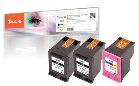 Peach, Peach Spar Pack Plus Druckköpfe kompatibel zu HP No. 302, F6U66A, F6U65A, Peach HP 302 3 Druckköpfe (2*bk, col) ersetzt HP No. 302, F6U66AE, F6U65AE für z.B. HP Envy 4524 e-All-in-One, HP OfficeJet 3830, HP OfficeJet 4654