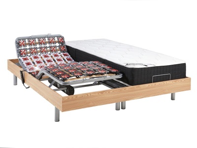 Vente-unique, Matratzen elektrischer Lattenrost 2erSet mit Tellermodulen Taschenfederkern Memory Schaum PHANES OKINMotoren Eiche Matratzen elektrischer Lattenrost 2erSet mit Tellermodulen Taschenfederkern Memory Schaum PHANES OKINMotoren Eiche, 