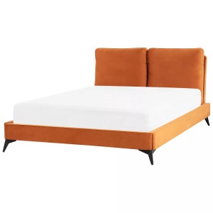 Beliani, Bett mit Lattenrost aus Samtstoff Modern MELLE Bett mit Lattenrost aus Samtstoff Modern MELLE, Beliani - Bett mit Lattenrost aus Samtstoff Modern MELLE, 140x200 cm, Orange Bunt