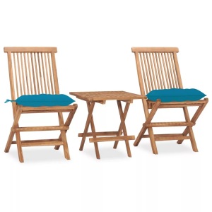 vidaXL, vidaXL 3-tlg. Garten-Essgruppe mit Kissen Klappbar Massivholz Teak, vidaXL 3-tlg. Garten-Essgruppe mit Kissen Klappbar Massivholz Teak
