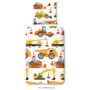 Good Morning, Good Morning Kinder-Bettwäsche-Set Working 135×200 cm, good morning Kinderbettwäsche »Working«, Baumwolle, Renforcé, 135x200, Reissverschluss, Kind, Junge, Baumeister