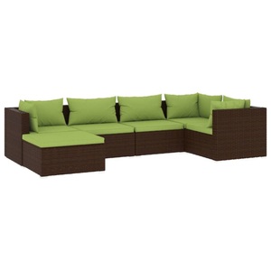 vidaXL, vidaXL 6-tlg. Garten-Lounge-Set mit Kissen Poly Rattan Braun