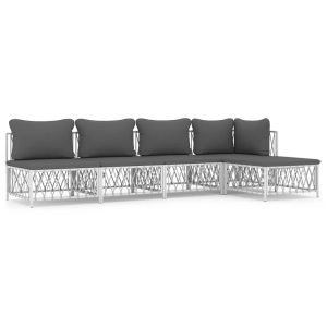 vidaXL, vidaXL 5-tlg. Garten-Lounge-Set mit Kissen Weiß Stahl, vidaXL 5-tlg. Garten-Lounge-Set mit Kissen Weiß Stahl
