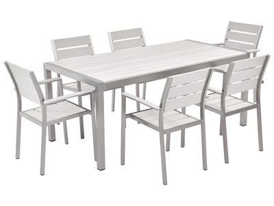 Beliani, Gartenmöbel Set Polywood weiss 6-Sitzer, Beliani - Gartentisch Set aus Kunstholz Industriell VERNIO, One Size, Weiss Bunt