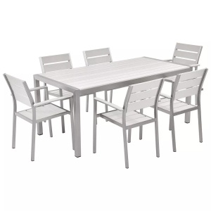 Beliani, Gartenmöbel Set Polywood weiss 6-Sitzer, Beliani - Gartentisch Set aus Kunstholz Industriell VERNIO, One Size, Weiss Bunt