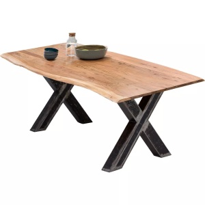 mutoni design, Tisch 200x100 cm - Akazie natur - Metall usedlook - mit Baumkante, Massivholztisch 200x100 - Akazie natur - Metall usedlook - mit Baumkante