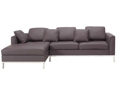 Beliani, Beliani Ecksofa Leder braun rechtsseitig OSLO, Beliani - Rechtsseitiges Ecksofa aus Echtleder Industriell OSLO, One Size, Braun Bunt