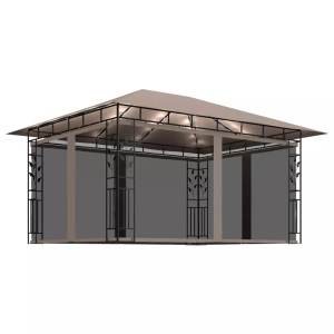 vidaXL, vidaXL Pavillon mit Moskitonetz & LED-Lichterkette 4x3x2,73 m Taupe, vidaXL Pavillon mit Moskitonetz & LED-Lichterkette 4x3x2,73 m Taupe