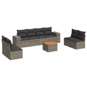 vidaXL, vidaXL 9-tlg. Garten-Sofagarnitur mit Kissen Grau Poly Rattan, vidaXL 9-tlg. Garten-Sofagarnitur mit Kissen Grau Poly Rattan