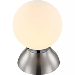 Globo, GLOBO KITTY Tischleuchte Chrom nickel matt, Glas opal, inkl. 10641, Touch ein/aus, D:1, Tischleuchte Kitty