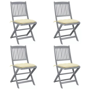 vidaXL, vidaXL Klappbare Gartenstühle 4 Stk. mit Kissen Massivholz Akazie, vidaXL Klappbare Gartenstühle 4 Stk. mit Kissen Massivholz Akazie