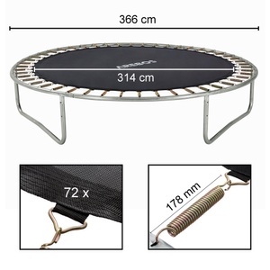 Arebos, Sprungmatte Ø 314 cm für Trampoline mit Ø 366 cm, 178 mm Federn 72 Ösen, 