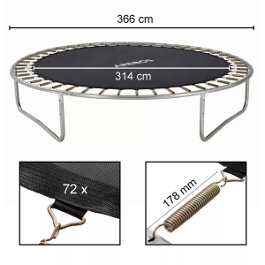 Arebos, Sprungmatte Ø 314 cm für Trampoline mit Ø 366 cm, 178 mm Federn 72 Ösen, 