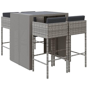 vidaXL, vidaXL 5-tlg. Gartenbar-Set mit Kissen Grau Poly Rattan, vidaXL 5-tlg. Gartenbar-Set mit Kissen Grau Poly Rattan