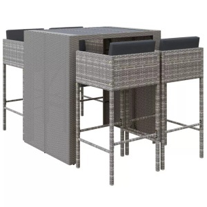 vidaXL, vidaXL 5-tlg. Gartenbar-Set mit Kissen Grau Poly Rattan, vidaXL 5-tlg. Gartenbar-Set mit Kissen Grau Poly Rattan