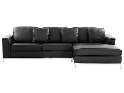 Beliani, Beliani Ecksofa Leder schwarz linksseitig OSLO, Beliani - Linksseitiges Ecksofa aus Echtleder OSLO, One Size, Schwarz