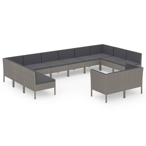vidaXL, vidaXL 12-tlg. Garten-Lounge-Set mit Auflagen Poly Rattan Grau