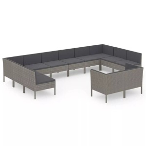 vidaXL, vidaXL 12-tlg. Garten-Lounge-Set mit Auflagen Poly Rattan Grau