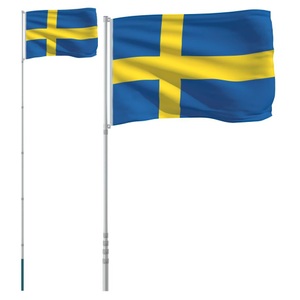 vidaXL, vidaXL Flagge Schwedens mit Mast 5,55 m Aluminium, vidaXL Flagge Schwedens mit Mast 5,55 m Aluminium