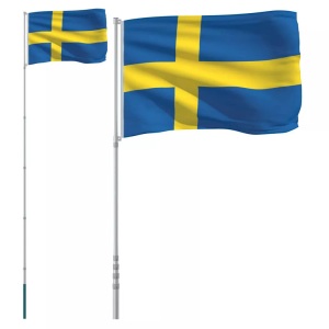 vidaXL, vidaXL Flagge Schwedens mit Mast 5,55 m Aluminium, vidaXL Flagge Schwedens mit Mast 5,55 m Aluminium