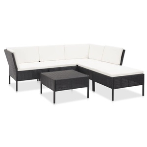 Diverse Hardware, 6-tlg. Garten-Lounge-Set mit Auflagen Poly Rattan Schwarz