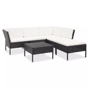 Diverse Hardware, 6-tlg. Garten-Lounge-Set mit Auflagen Poly Rattan Schwarz, vidaXL 6-tlg. Garten-Lounge-Set mit Auflagen Poly Rattan Schwarz