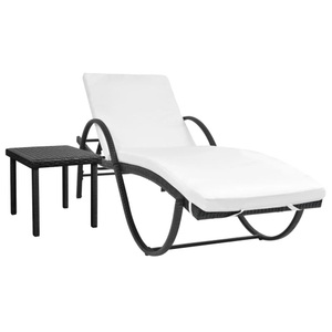 Diverse Hardware, Sonnenliege mit Auflage & Tisch Poly Rattan Schwarz, vidaXL Sonnenliege mit Auflage & Tisch Poly Rattan Schwarz