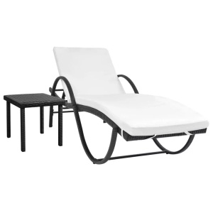 Diverse Hardware, Sonnenliege mit Auflage & Tisch Poly Rattan Schwarz, vidaXL Sonnenliege mit Auflage & Tisch Poly Rattan Schwarz
