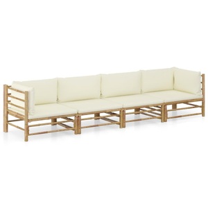 vidaXL, vidaXL 4-tlg. Garten-Lounge-Set mit Cremeweißen Kissen Bambus, vidaXL 4-tlg. Garten-Lounge-Set mit Cremeweißen Kissen Bambus