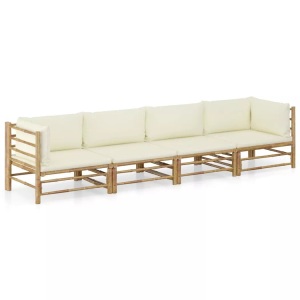 vidaXL, vidaXL 4-tlg. Garten-Lounge-Set mit Cremeweißen Kissen Bambus, vidaXL 4-tlg. Garten-Lounge-Set mit Cremeweißen Kissen Bambus
