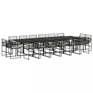 vidaXL, vidaXL 17-tlg. Garten-Essgruppe mit Kissen Schwarz Poly Rattan