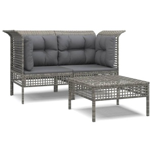 vidaXL, vidaXL 3-tlg. Garten-Lounge-Set mit Kissen Grau Poly Rattan