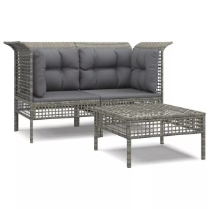 vidaXL, vidaXL 3-tlg. Garten-Lounge-Set mit Kissen Grau Poly Rattan