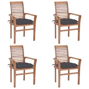 vidaXL, vidaXL Essstühle 4 Stk. mit Anthrazit Kissen Massivholz Teak, 