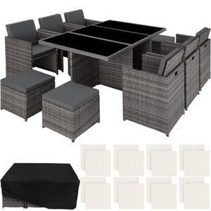 TecTake, Aluminium Rattan Sitzgruppe New York 6+4+1 mit Schutzhülle Aluminium Rattan Sitzgruppe New York 6+4+1 mit Schutzhülle, Tectake - Aluminium Rattan Sitzgruppe New York 6+4+1 mit Schutzhülle, One Size, Grau