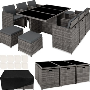 TecTake, Aluminium Rattan Sitzgruppe New York 6+4+1 mit Schutzhülle Aluminium Rattan Sitzgruppe New York 6+4+1 mit Schutzhülle, Tectake - Aluminium Rattan Sitzgruppe New York 6+4+1 mit Schutzhülle, One Size, Grau